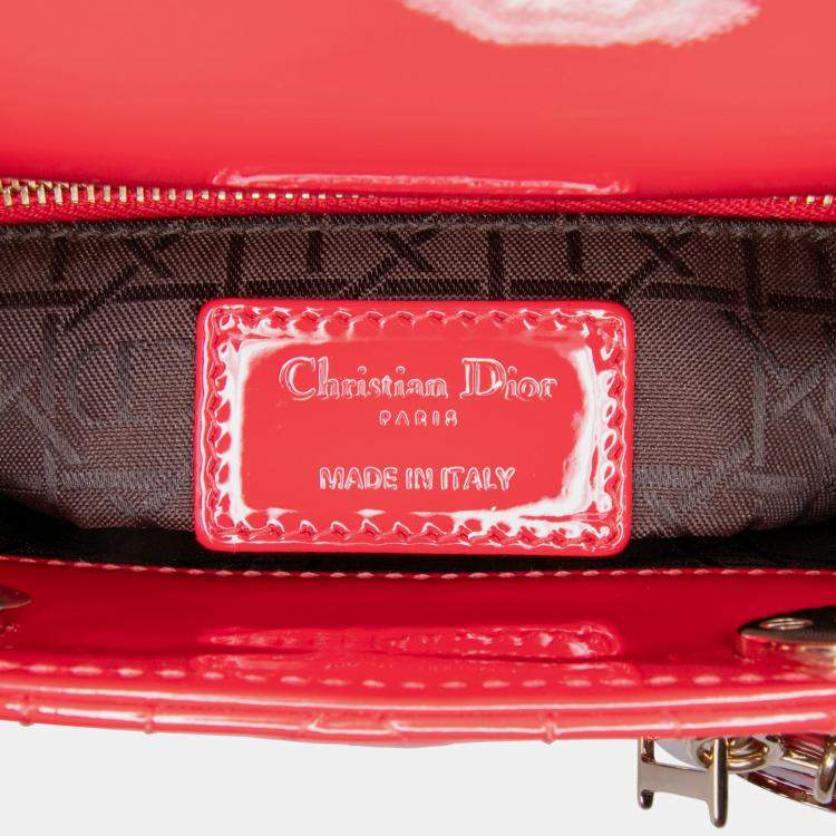 Pre Owned Dior Red Mini Patent Cannage Lady Dior