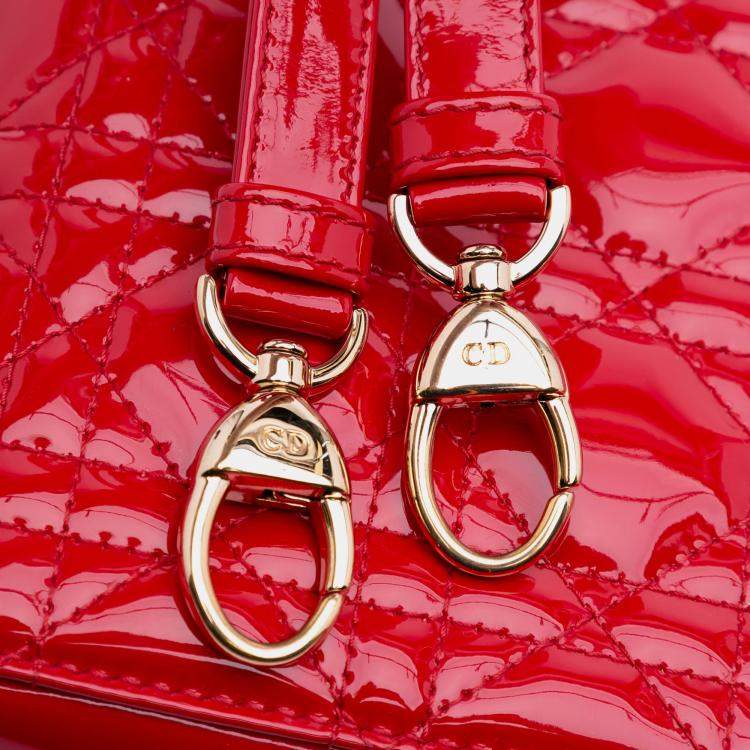 Pre Owned Dior Red Mini Patent Cannage Lady Dior
