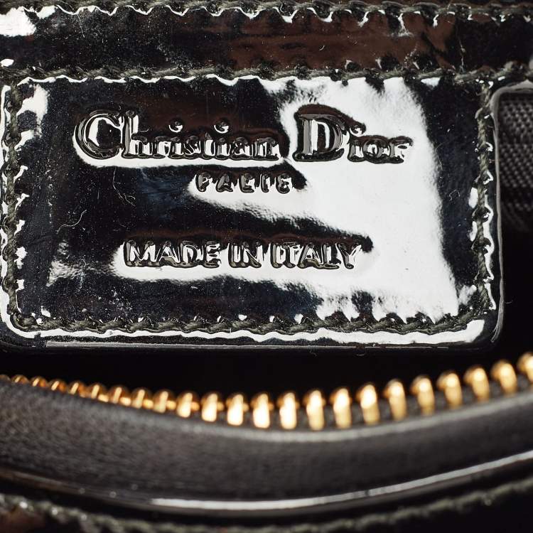 Pre Owned Dior Black Cannage Patent Leather Medium Lady Dior Tote