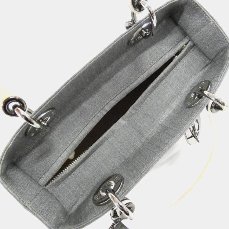 Pre Owned Dior Lady Dior Medium Grey Canvas Handbag