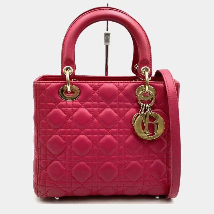 Pre Owned Christian Dior Lady Medium Pink Leather Handbag