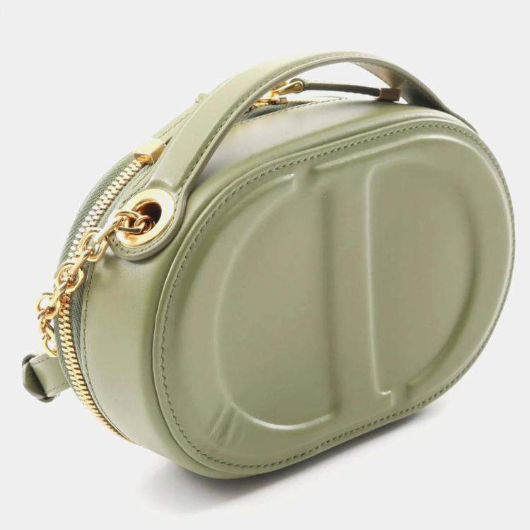 Pre Owned Christian Dior Oval Camera Khaki Leather Shoulder Bag