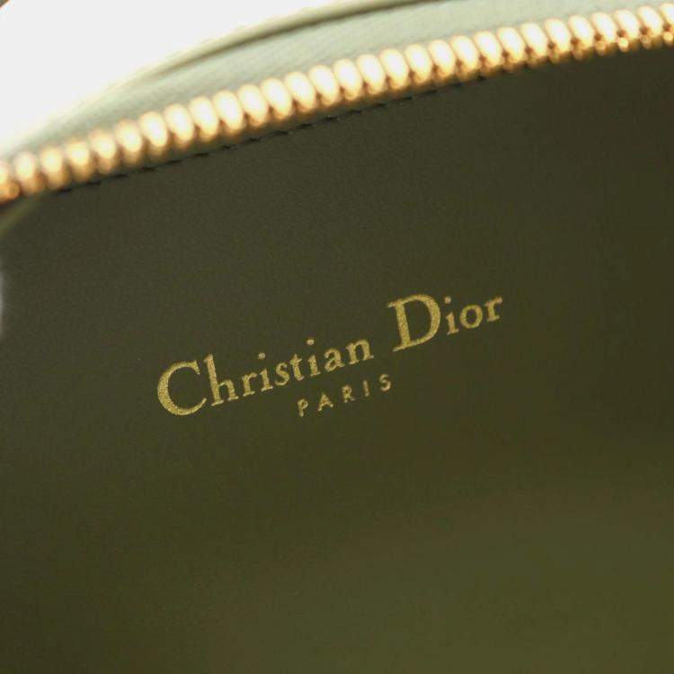 Pre Owned Christian Dior Oval Camera Khaki Leather Shoulder Bag