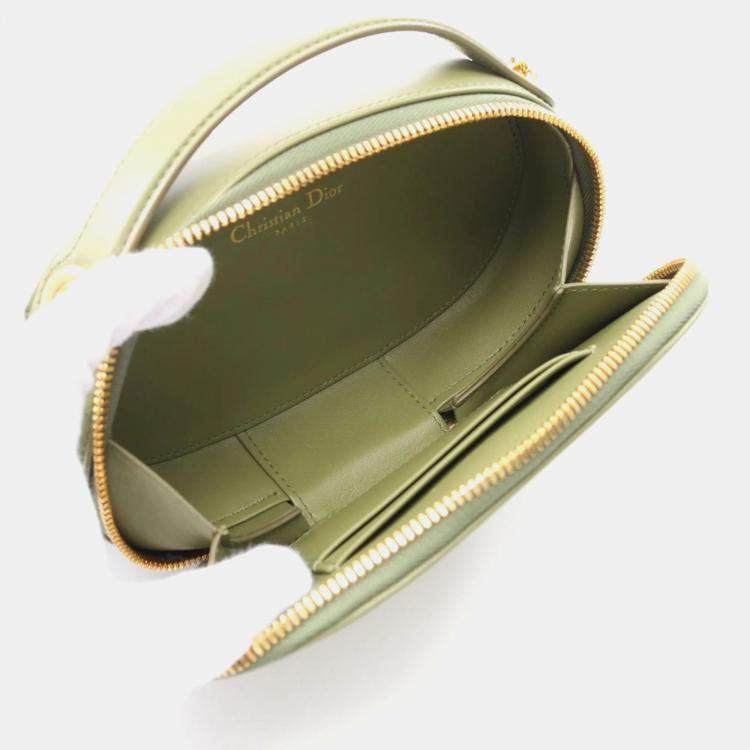 Pre Owned Christian Dior Oval Camera Khaki Leather Shoulder Bag