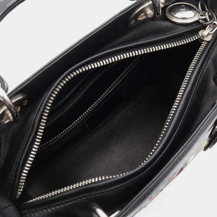 Pre Owned Christian Dior Lady Black Calfskin Enamel Leather Handbag