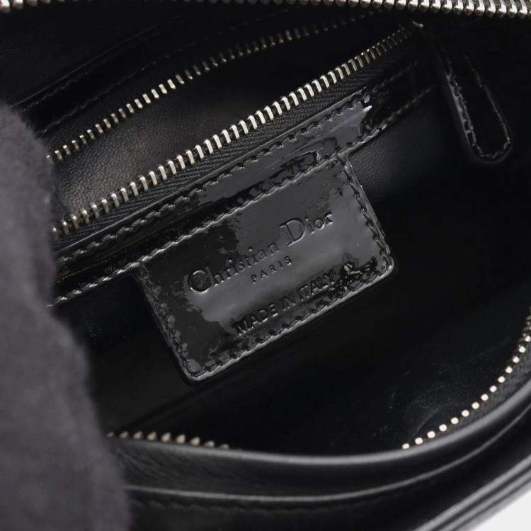 Pre Owned Christian Dior Lady Black Calfskin Enamel Leather Handbag
