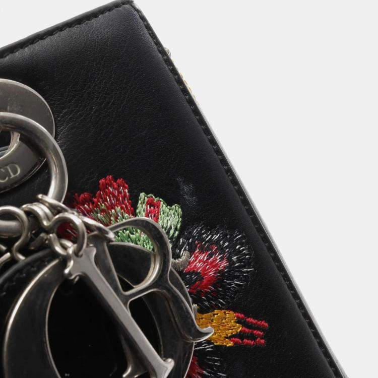 Pre Owned Christian Dior Lady Black Calfskin Enamel Leather Handbag