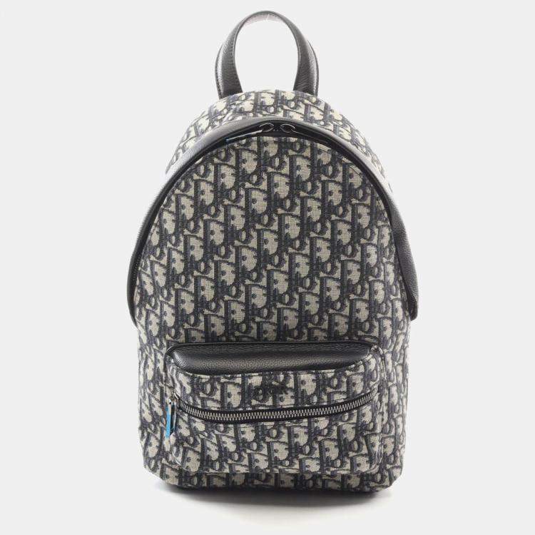 Pre Owned Christian Dior Rider Beige Navy Black Canvas Leather Backpack