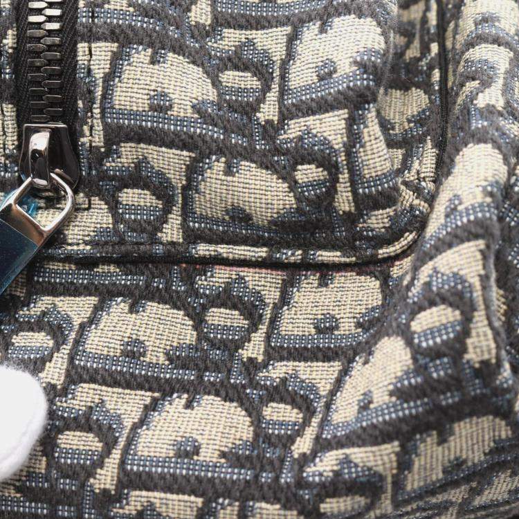 Pre Owned Christian Dior Rider Beige Navy Black Canvas Leather Backpack