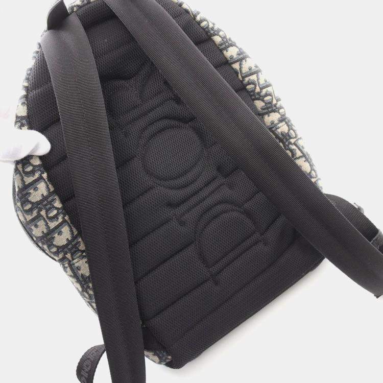 Pre Owned Christian Dior Rider Beige Navy Black Canvas Leather Backpack