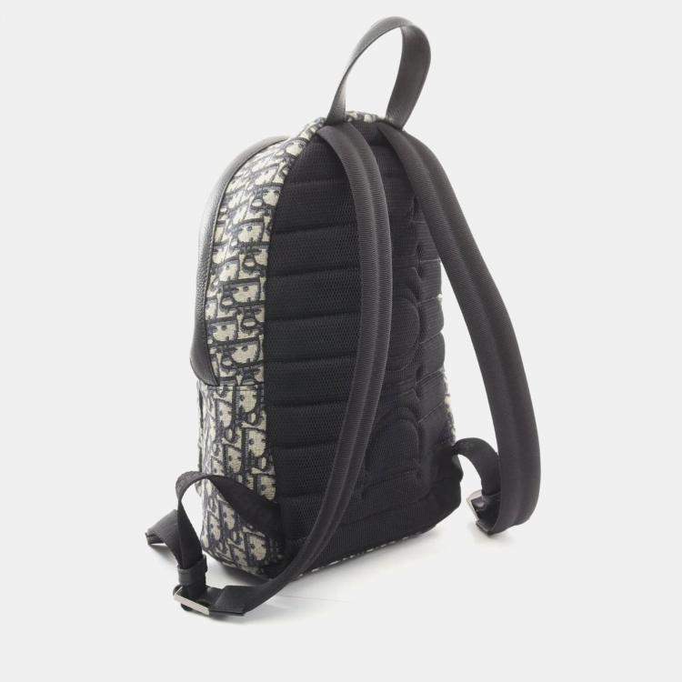 Pre Owned Christian Dior Rider Beige Navy Black Canvas Leather Backpack
