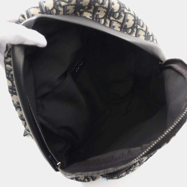 Pre Owned Christian Dior Rider Beige Navy Black Canvas Leather Backpack