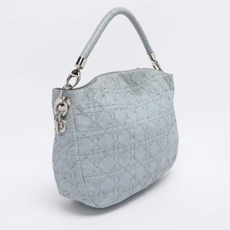 Pre Owned Dior Light Blue Cannage Stitched Leather Lady Dior Hobo