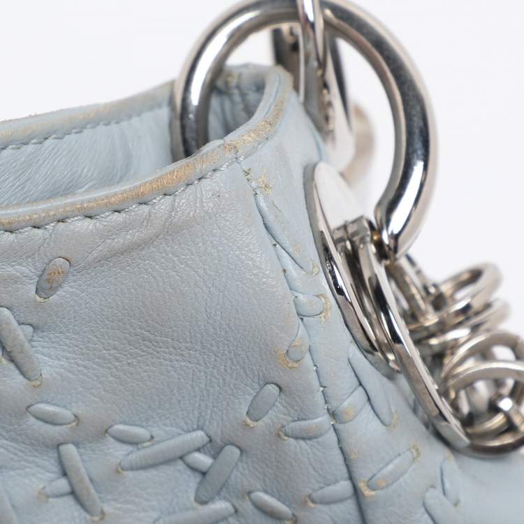 Pre Owned Dior Light Blue Cannage Stitched Leather Lady Dior Hobo