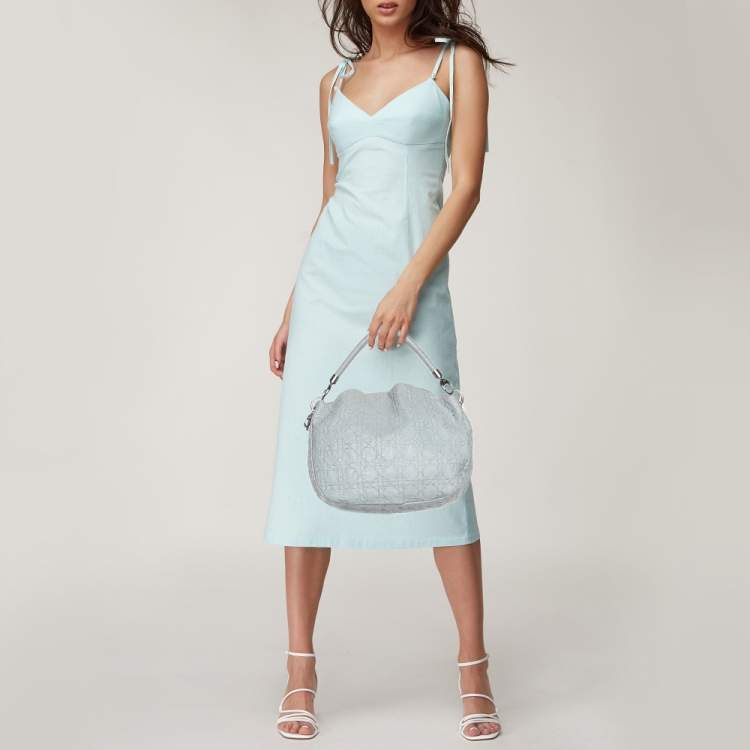 Pre Owned Dior Light Blue Cannage Stitched Leather Lady Dior Hobo