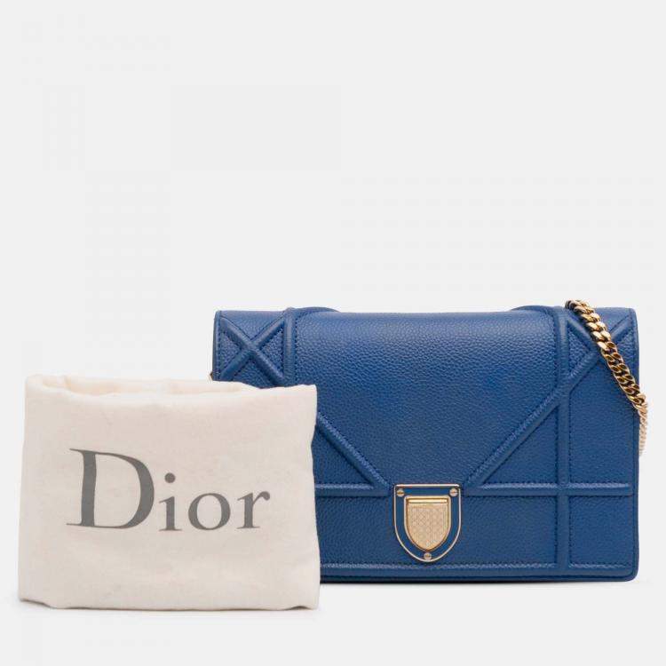 Pre Owned Dior Blue Grained Calfskin Diorama Wallet on Chain