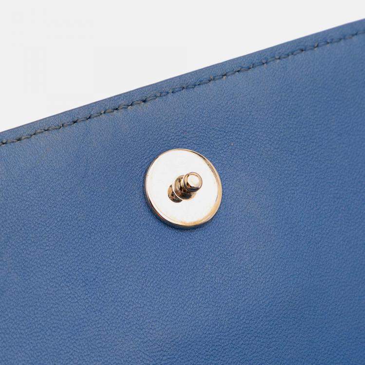 Pre Owned Dior Blue Grained Calfskin Diorama Wallet on Chain