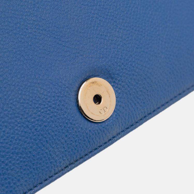 Pre Owned Dior Blue Grained Calfskin Diorama Wallet on Chain