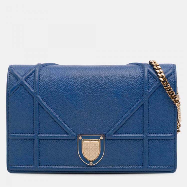 Pre Owned Dior Blue Grained Calfskin Diorama Wallet on Chain
