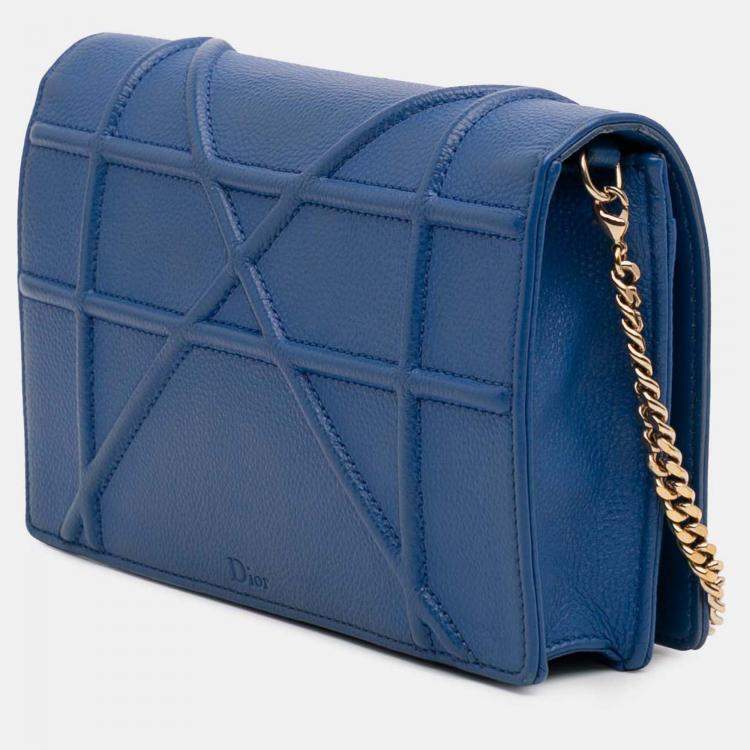 Pre Owned Dior Blue Grained Calfskin Diorama Wallet on Chain