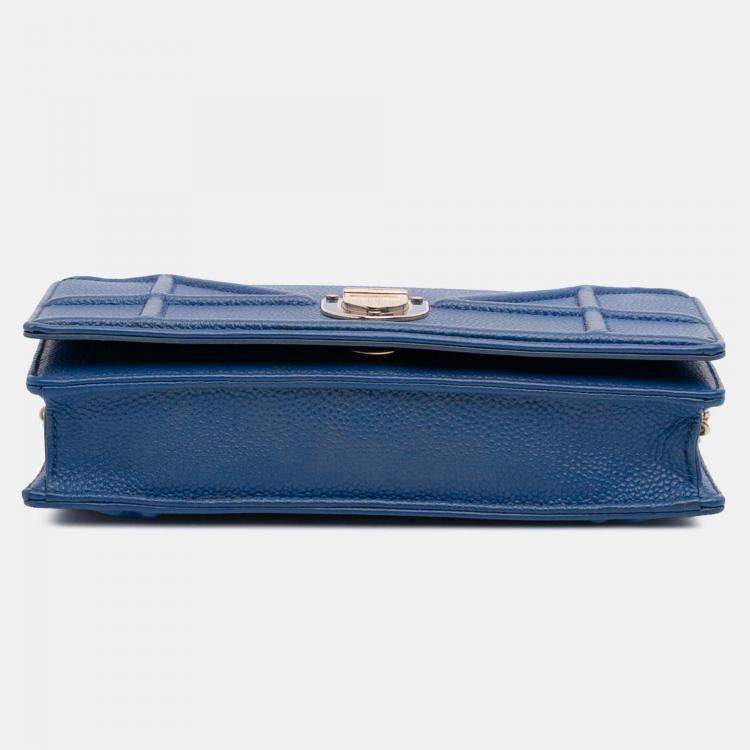 Pre Owned Dior Blue Grained Calfskin Diorama Wallet on Chain