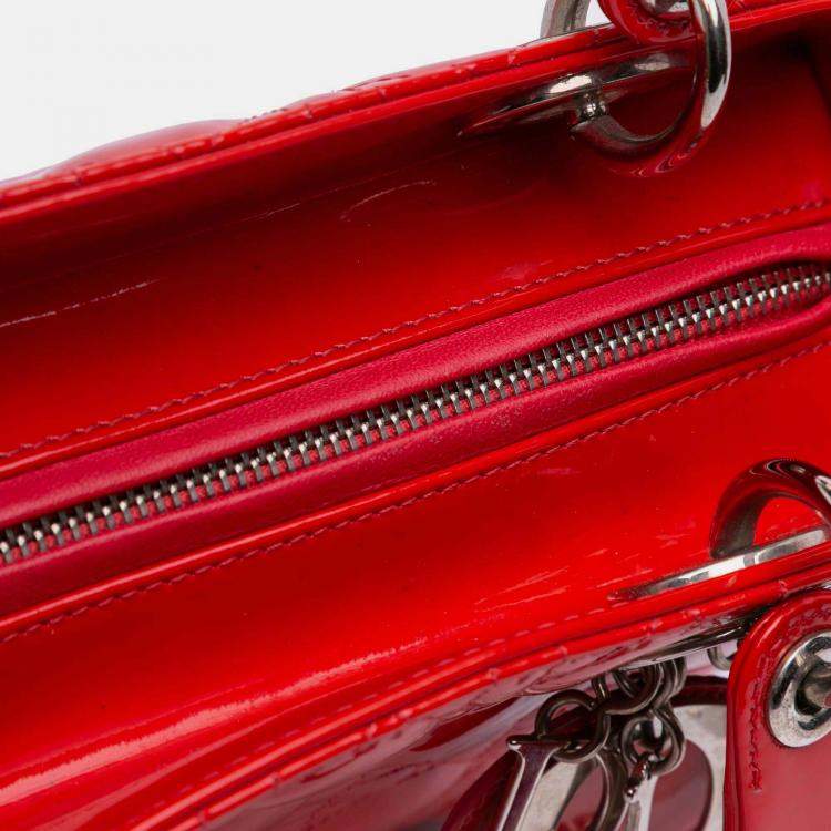 Pre Owned Dior Red Medium Patent Cannage Whipstitch Lady Dior