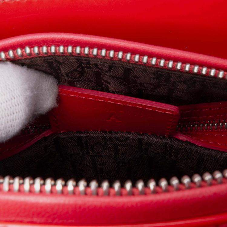 Pre Owned Dior Red Medium Patent Cannage Whipstitch Lady Dior