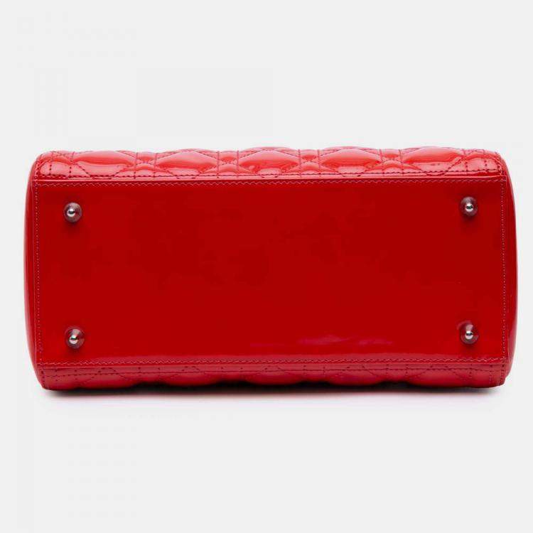 Pre Owned Dior Red Medium Patent Cannage Whipstitch Lady Dior