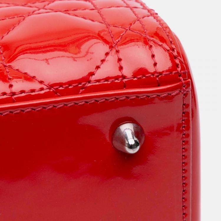 Pre Owned Dior Red Medium Patent Cannage Whipstitch Lady Dior