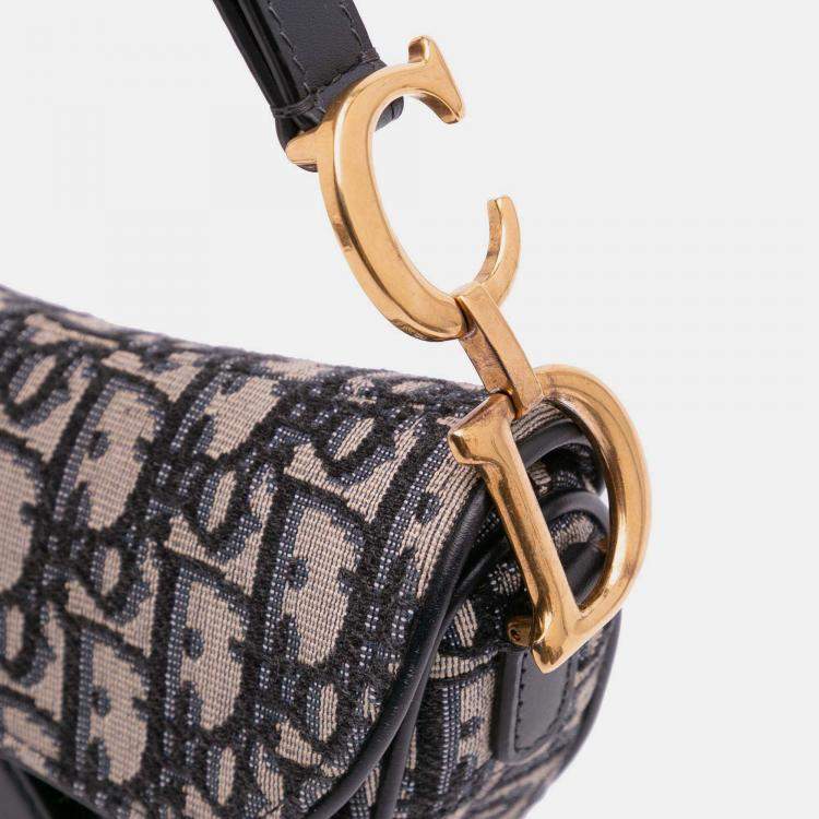 Pre Owned Dior Navy Blue Mini Oblique Canvas Saddle Bag