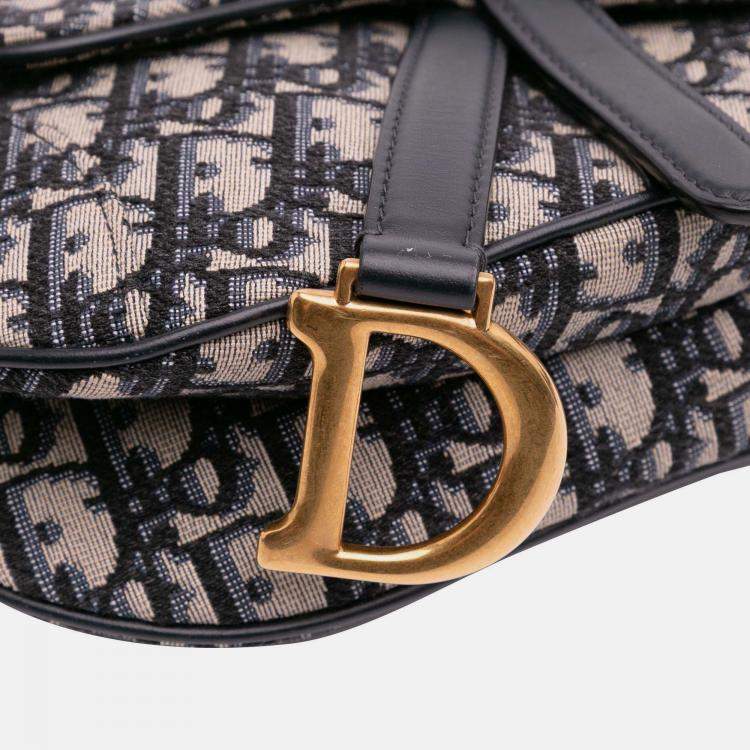 Pre Owned Dior Navy Blue Mini Oblique Canvas Saddle Bag