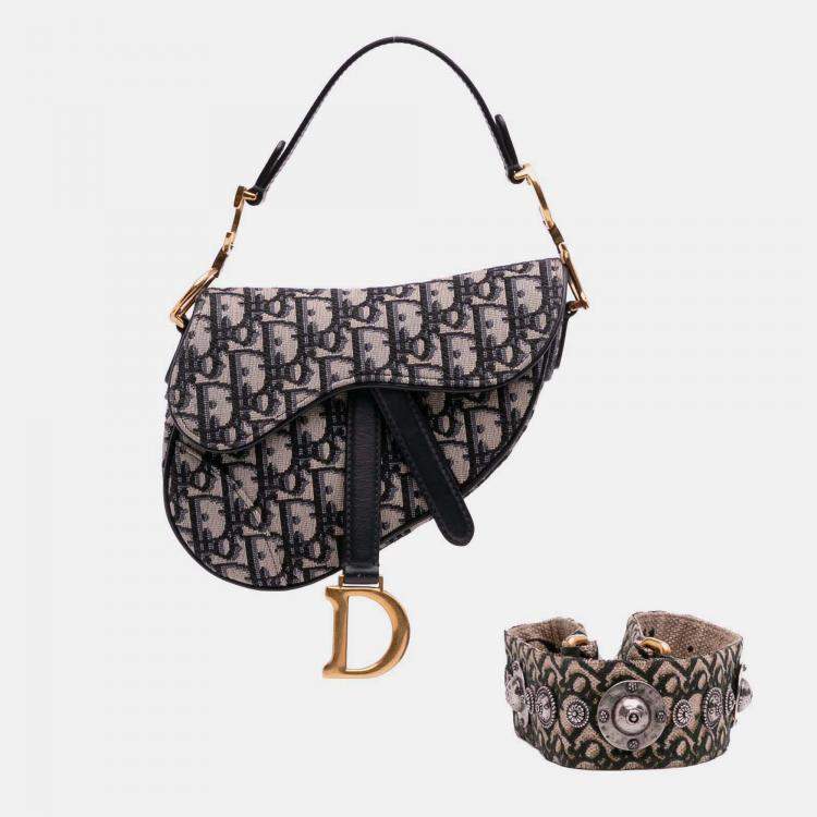 Pre Owned Dior Navy Blue Mini Oblique Canvas Saddle Bag