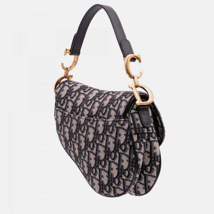 Pre Owned Dior Navy Blue Mini Oblique Canvas Saddle Bag