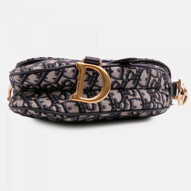 Pre Owned Dior Navy Blue Mini Oblique Canvas Saddle Bag