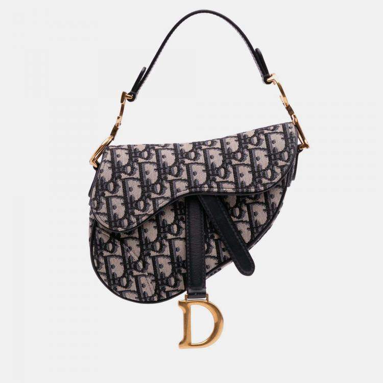 Pre Owned Dior Navy Blue Mini Oblique Canvas Saddle Bag