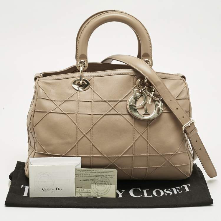 Pre Owned Dior Beige Cannage Leather Granville Polochon Satchel