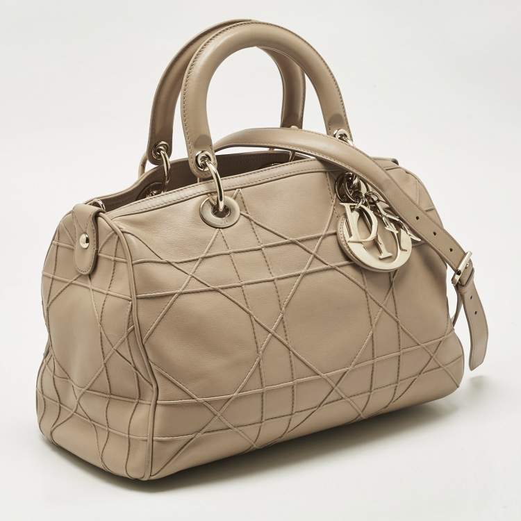Pre Owned Dior Beige Cannage Leather Granville Polochon Satchel