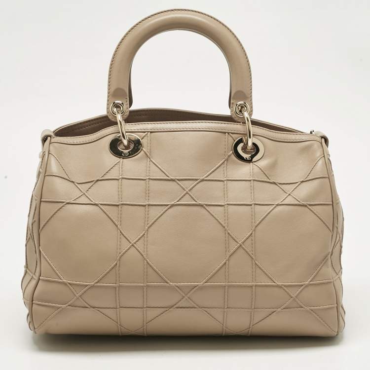 Pre Owned Dior Beige Cannage Leather Granville Polochon Satchel