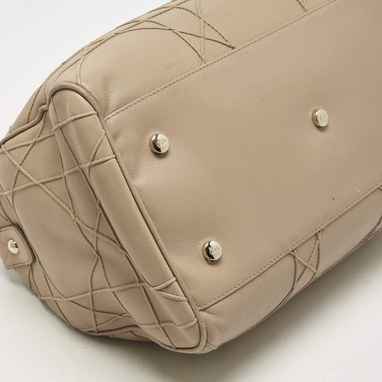 Pre Owned Dior Beige Cannage Leather Granville Polochon Satchel