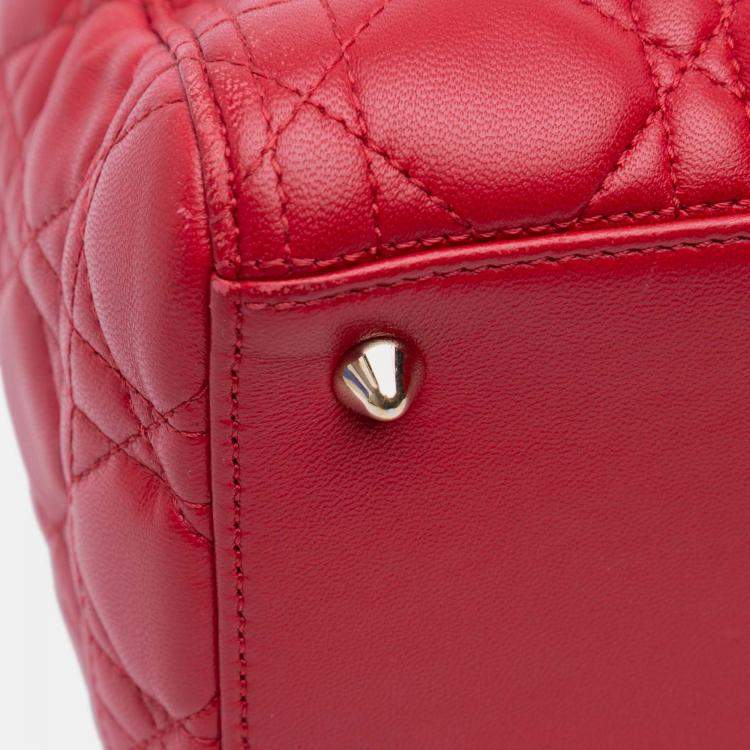 Pre Owned Dior Red Medium Lambskin Cannage Lady Dior