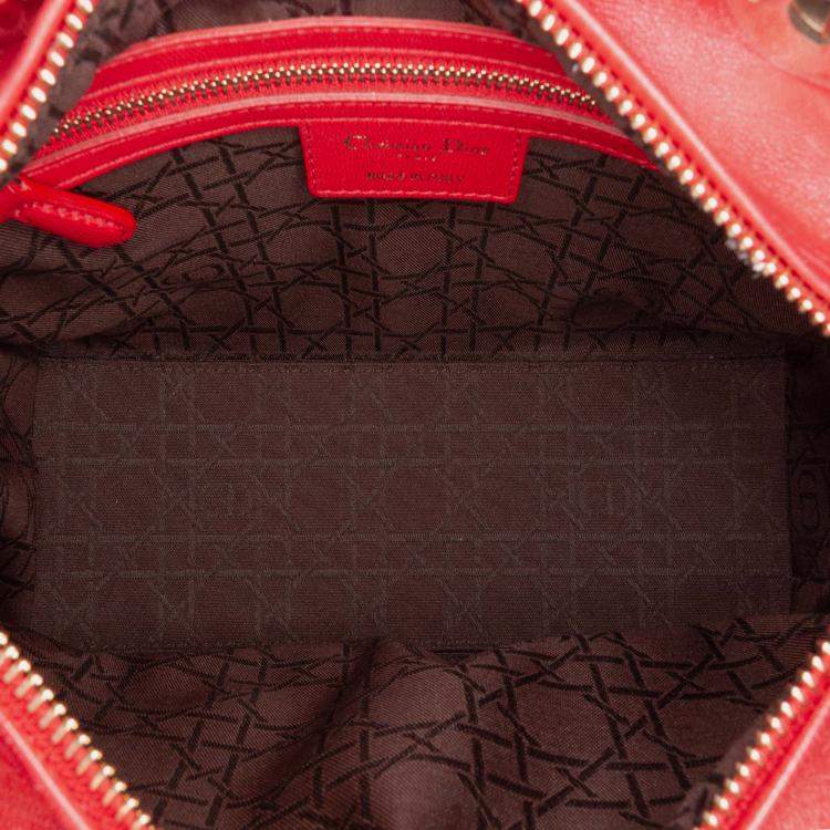 Pre Owned Dior Red Medium Lambskin Cannage Lady Dior