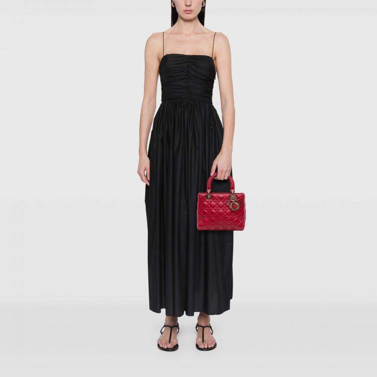Pre Owned Dior Red Medium Lambskin Cannage Lady Dior