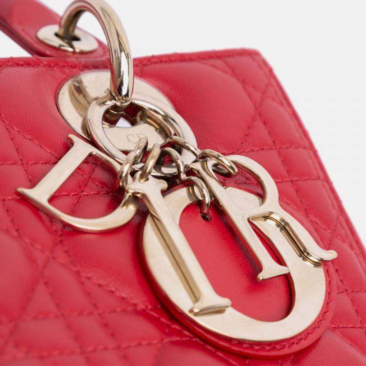 Pre Owned Dior Red Medium Lambskin Cannage Lady Dior