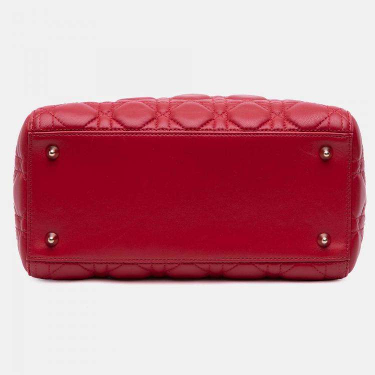 Pre Owned Dior Red Medium Lambskin Cannage Lady Dior