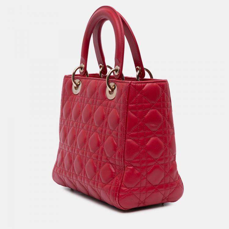 Pre Owned Dior Red Medium Lambskin Cannage Lady Dior