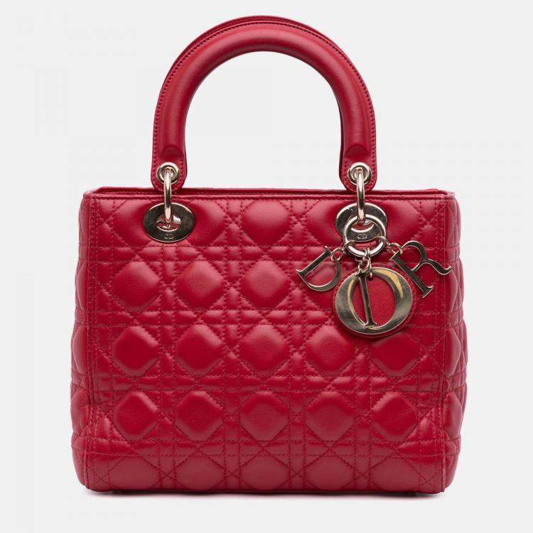 Pre Owned Dior Red Medium Lambskin Cannage Lady Dior