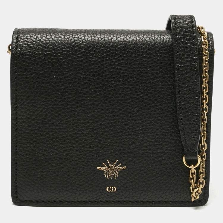 Pre Owned Dior Black Leather D Bee Wallet On Chain