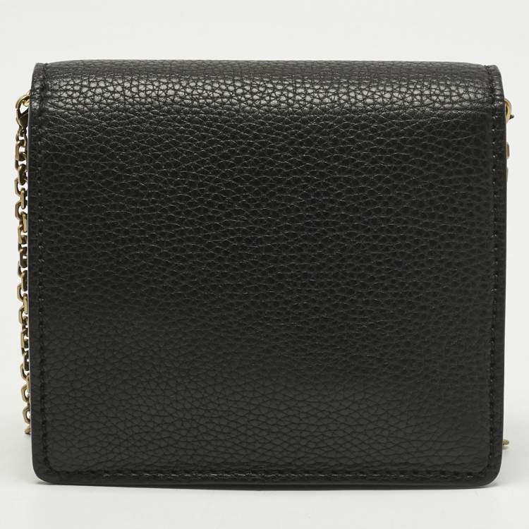 Pre Owned Dior Black Leather D Bee Wallet On Chain