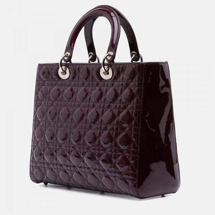 Pre Owned Dior Purple Large Patent Cannage Lady Dior