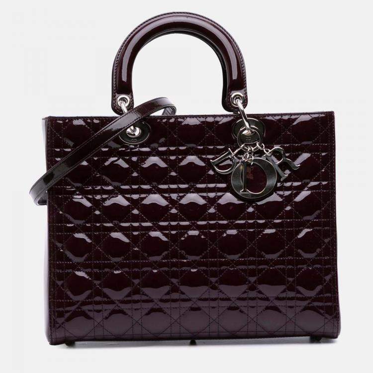 Pre Owned Dior Purple Large Patent Cannage Lady Dior